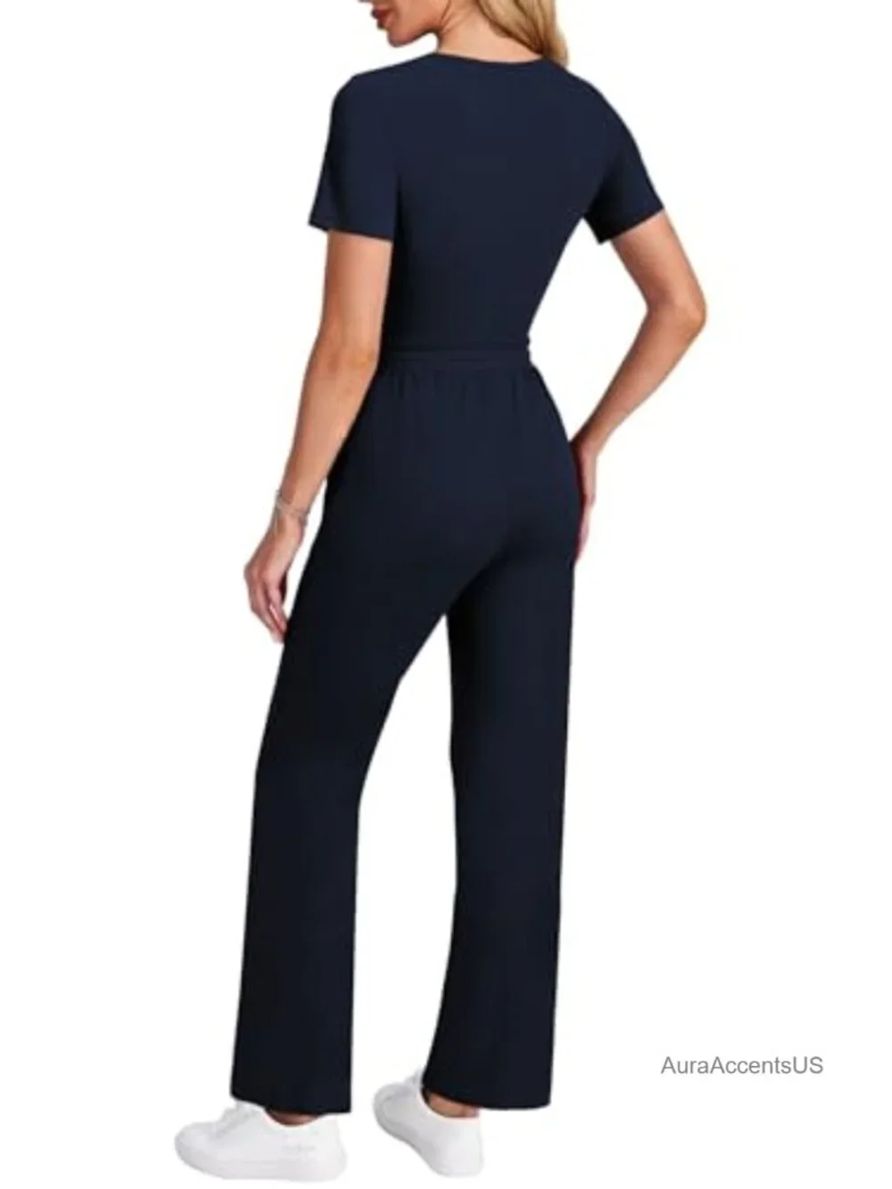 Women's 2 Piece Lounge Set - Square Neck Ribbed Bodysuit & High Waisted Pants